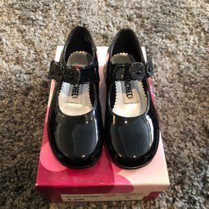 Girls Rachel Black Patent Flower Dress Shoes